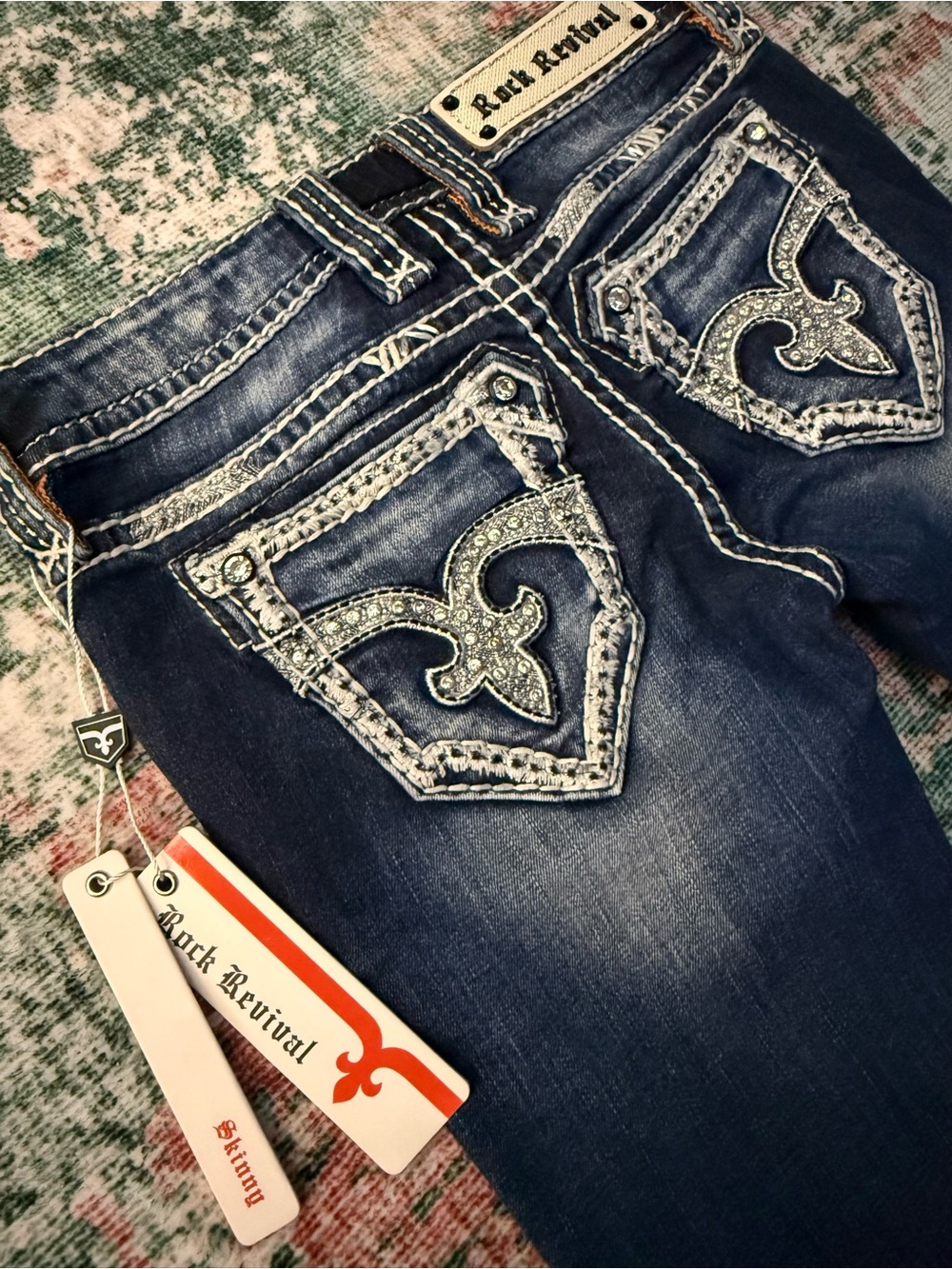 Rock Revival Women's Indigo Skinny Jeans with Embellished Back Pockets